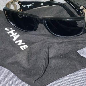 Chanel rectangular sunglasses with gold CC on sides. Comes with bag